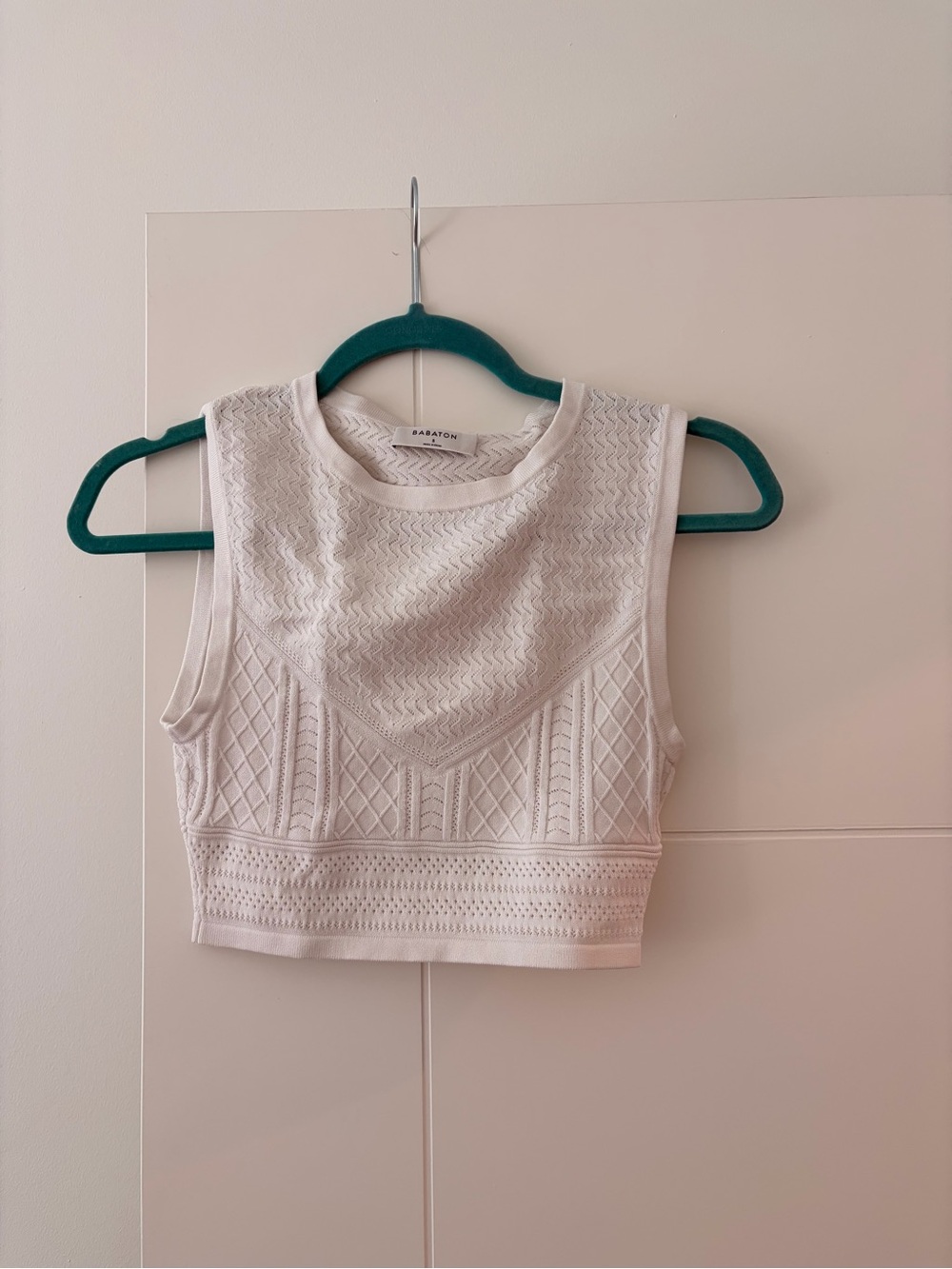 Babaton Aritzia Cream Textured Knit Crop Top